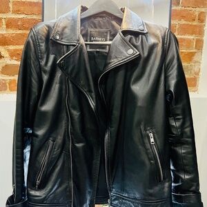 Barneys Original Black Leather Biker Jacket